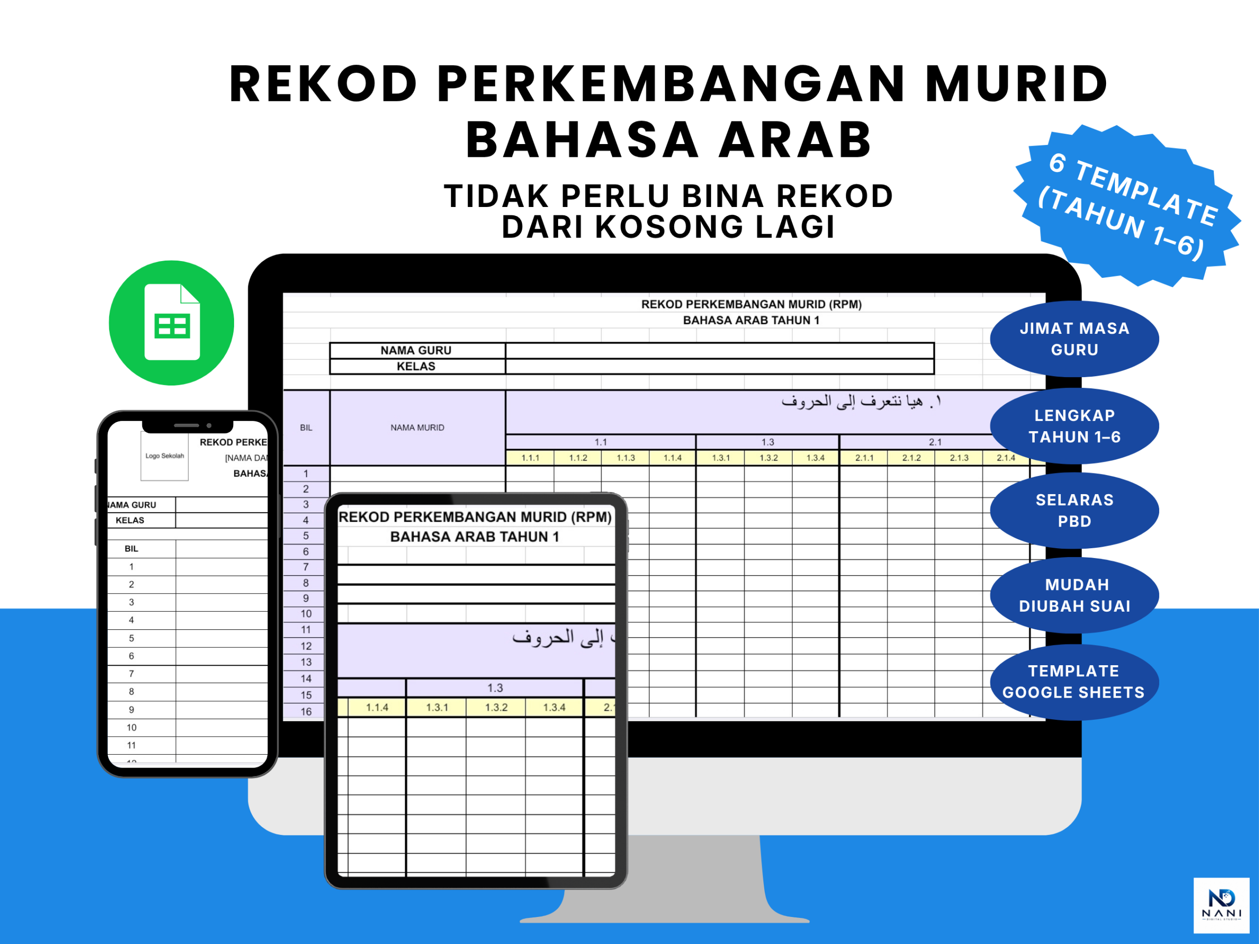 Kit Rekod Perkembangan Murid Bahasa Arab Tahun 1-6 Google Sheets